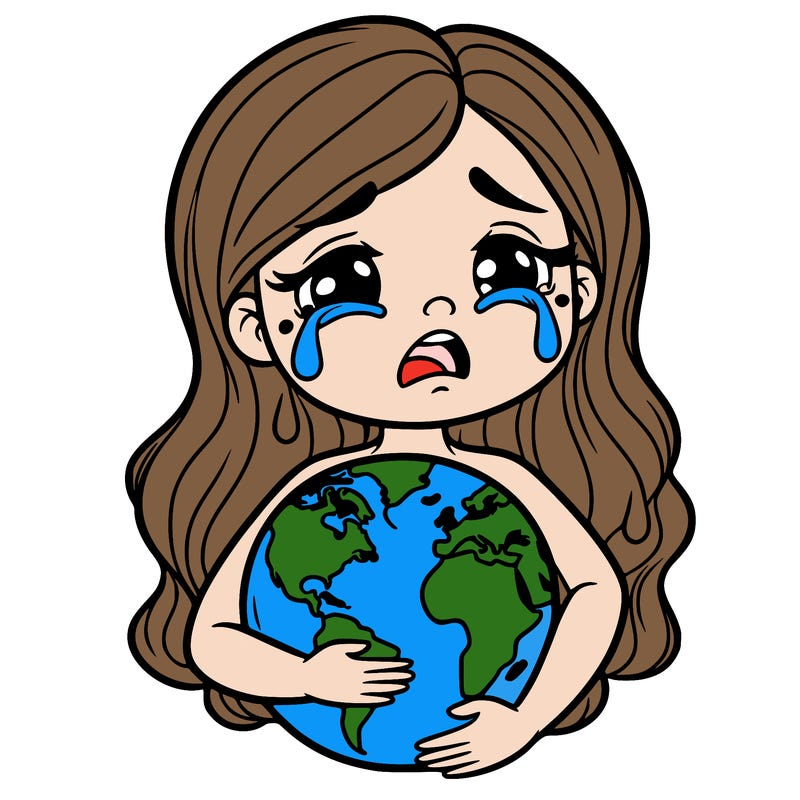 mother earth holding the earth and crying