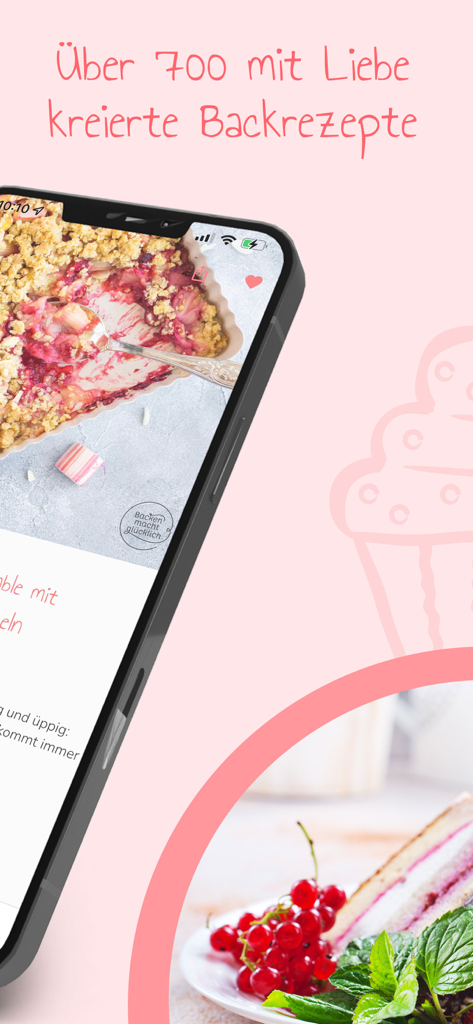 Backen macht glücklich - iPhone画面に表示されたBacken macht gluecklichアプリの700以上のベーキングレシピ