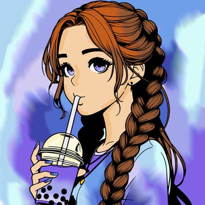 realistic girl with braided hair drinking boba