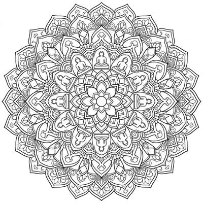 Explore the profound beauty of Jain Temple architecture transformed into a stunning mandala. This intricate design invites you to a meditative coloring experience, blending spiritual symbols with geometric harmony.