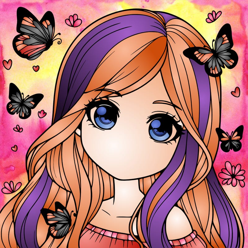 realistic girl with butterflies around her