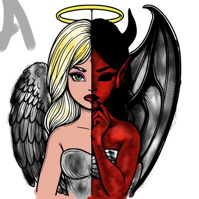 realistic angel half demon