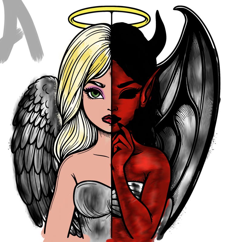 realistic angel half demon