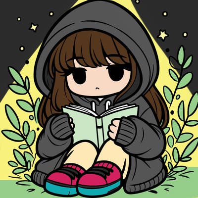girl in oversized hoodie reading a book