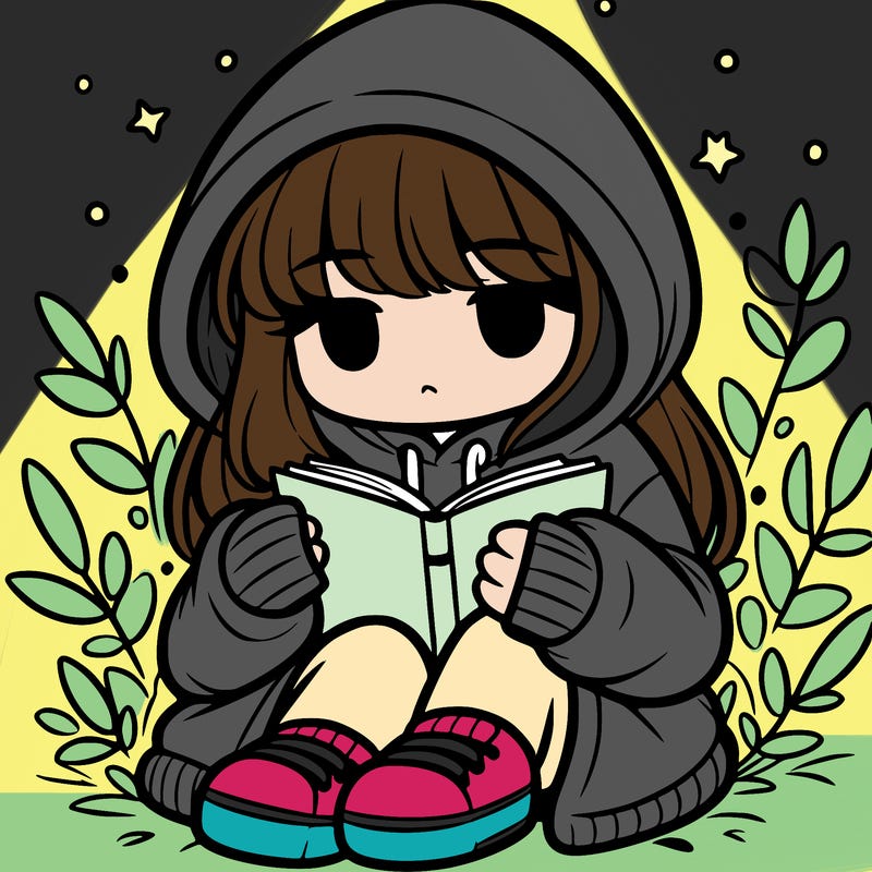 girl in oversized hoodie reading a book