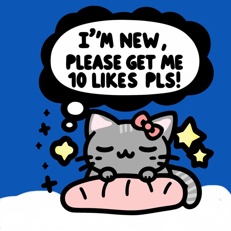 kitty taking a nap dream talking and saying "i'm new, please get me at least 10 likes pls!!"