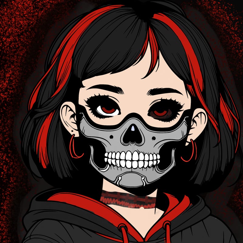 realistic girl with skull mask