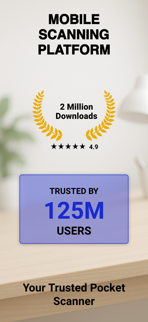 ProScan - Scanner To PDF - ProScanモバイルスキャニングプラットフォーム。200万ダウンロードと4.9つ星評価を特徴としています