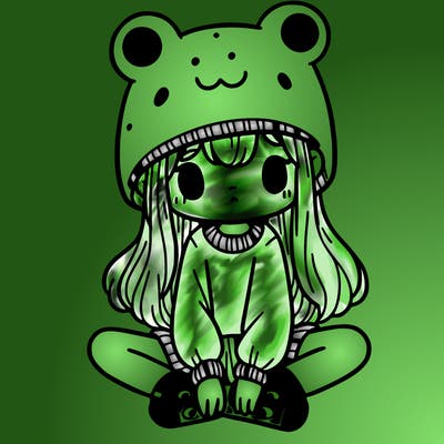 a girl wearing a frog hat and some frog socks