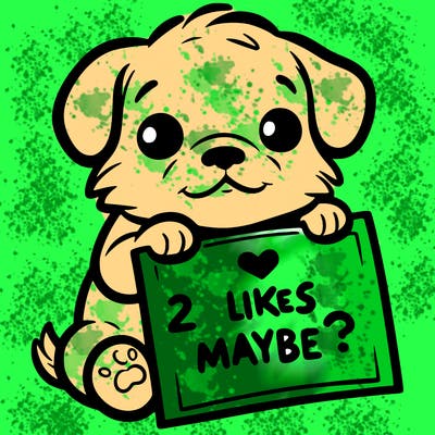 a puppy holding a sign that says 2 likes maybe?