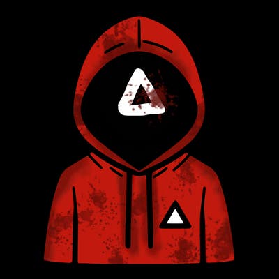 a person with non face waering a hoodie with a small triangle symbol