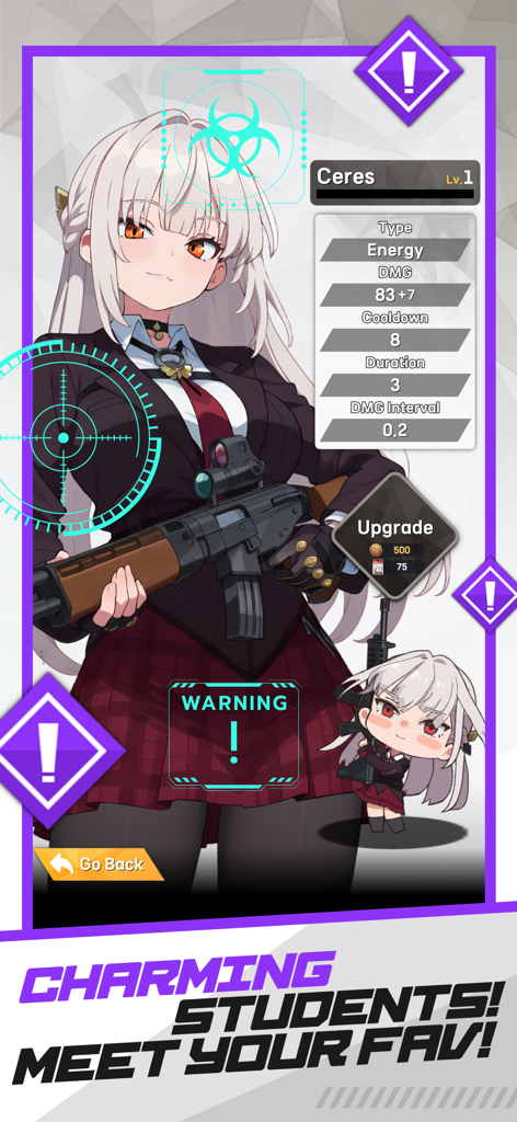E.D.E.N : The Last Line - Character profile of Ceres holding a rifle with combat stats in E.D.E.N The Last Line