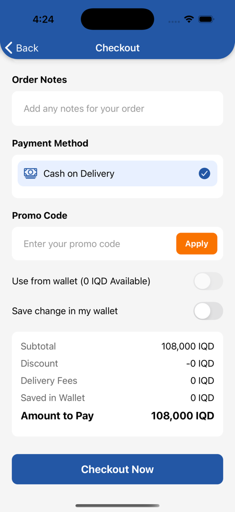 Drinksify - Liquor Delivery - Drinksify app checkout screen showing order summary and cash on delivery payment option