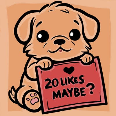 a puppy holding a sign that says 2 likes maybe?