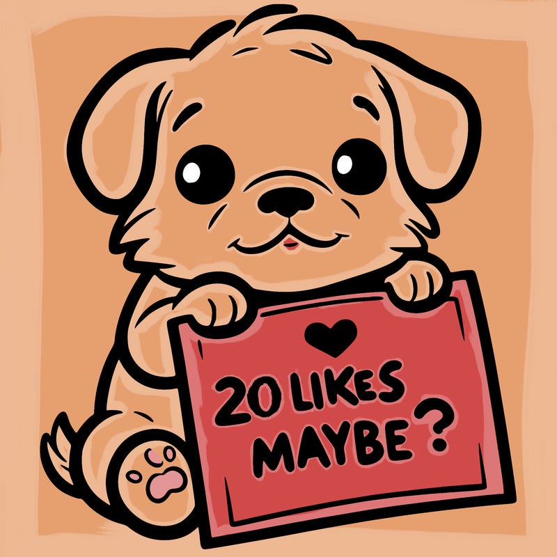 a puppy holding a sign that says 2 likes maybe?