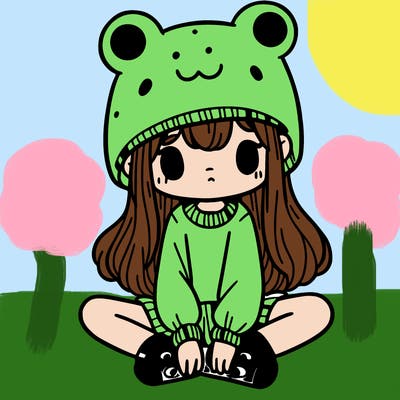 a girl wearing a frog hat and some frog socks
