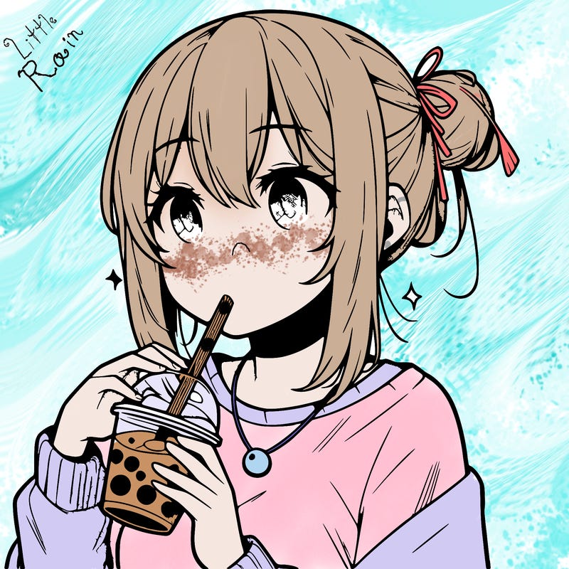 manga character drinking boba