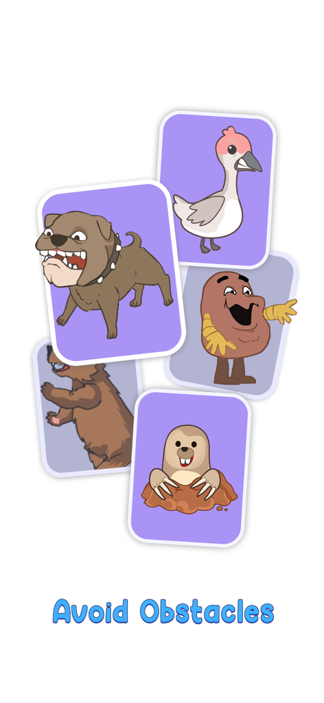 Cat Puzzle: Draw to Kitten - Cartoon cards featuring a dog, mole, and other obstacles to avoid in the Cat Puzzle game