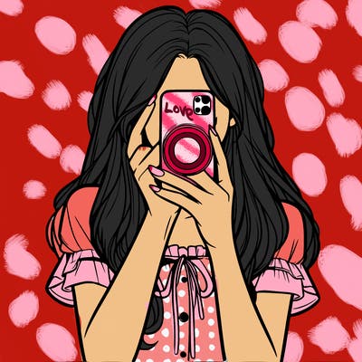 a realistic girl holding her phone taking pictures