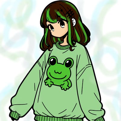 girl wearing frogging sweatshirt