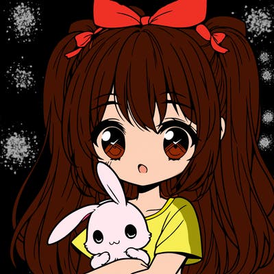 cute manga girl holding a bunny