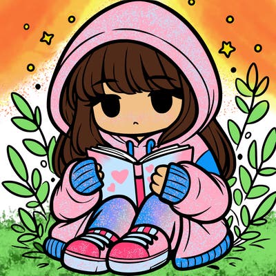 girl in oversized hoodie reading a book