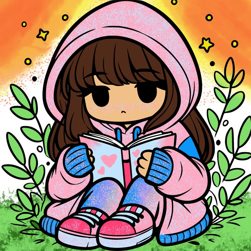 girl in oversized hoodie reading a book
