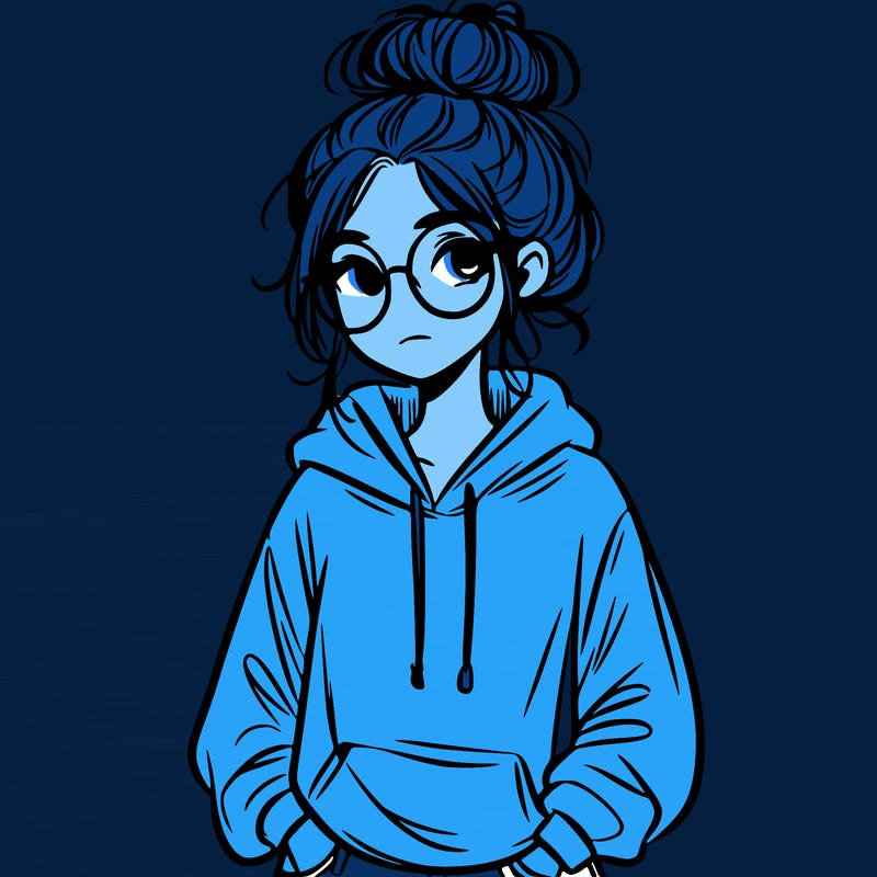 teen girl with a messy bun and glasses wearing a loose hoodie and jeans