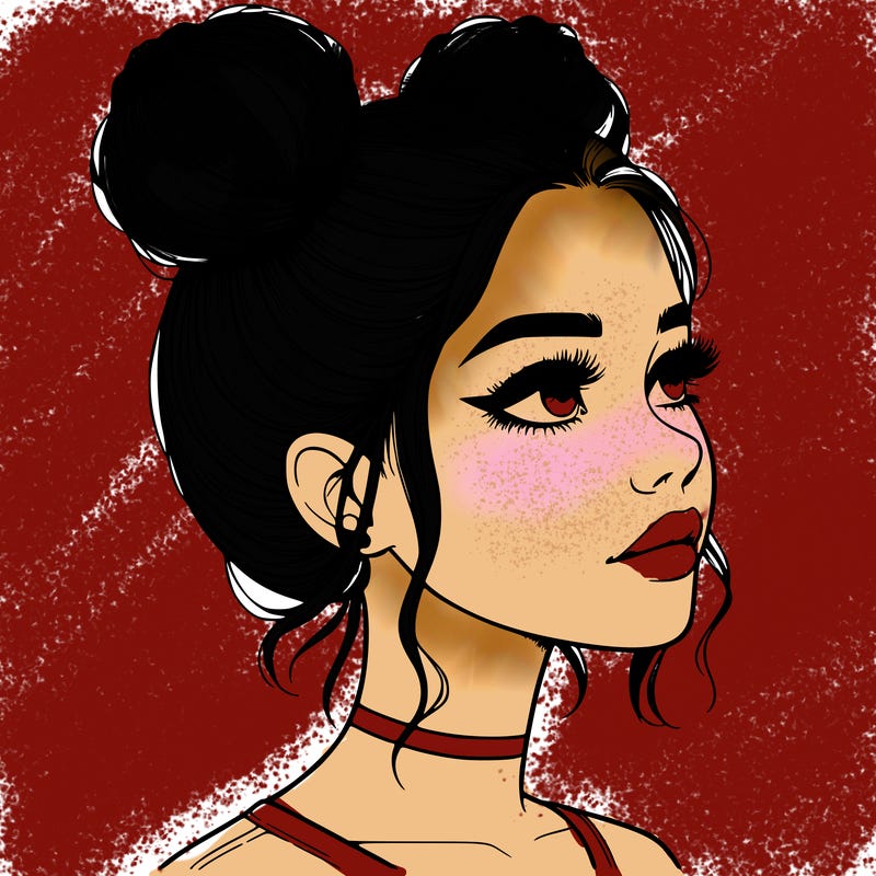 realistic girl with buns on the top of her head