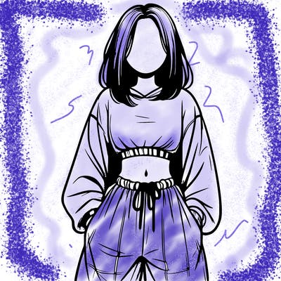 realistic girl faceless with baggy pants and a crop top