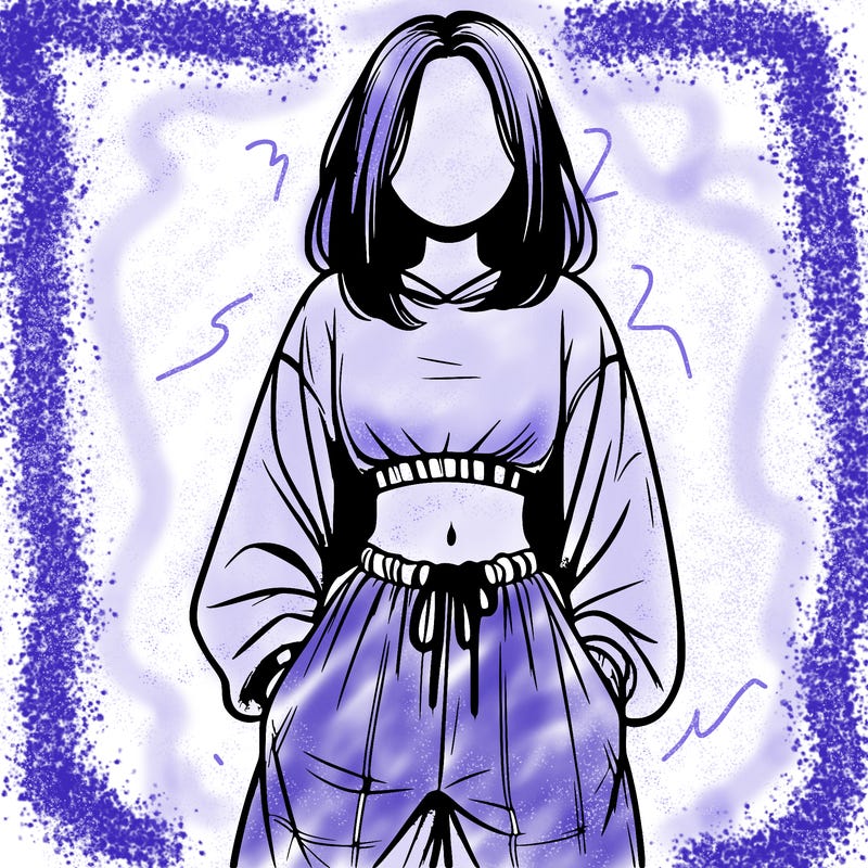 realistic girl faceless with baggy pants and a crop top