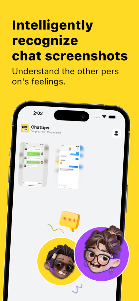 ChatTips - AI Dating Assistant - Interfaz de la aplicación ChatTips que demuestra la función para subir y analizar capturas de pantalla de chat para consejos de citas.