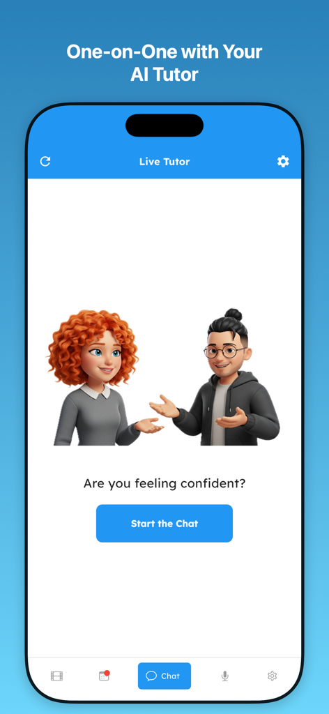 Langua app interface for one on one language practice with AI avatars
