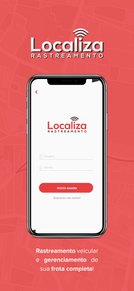 Localiza Rastreamento - Pantalla de inicio de sesión de Localiza Rastreamento para rastreo de vehículos y gestión de flotas