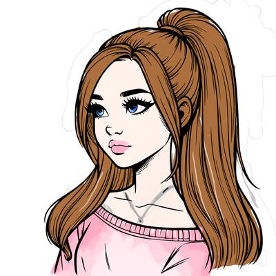 realistic girl with a high ponytail