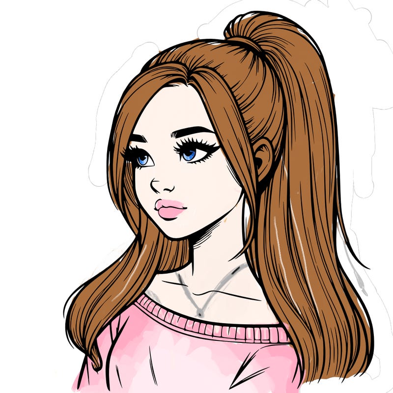 realistic girl with a high ponytail