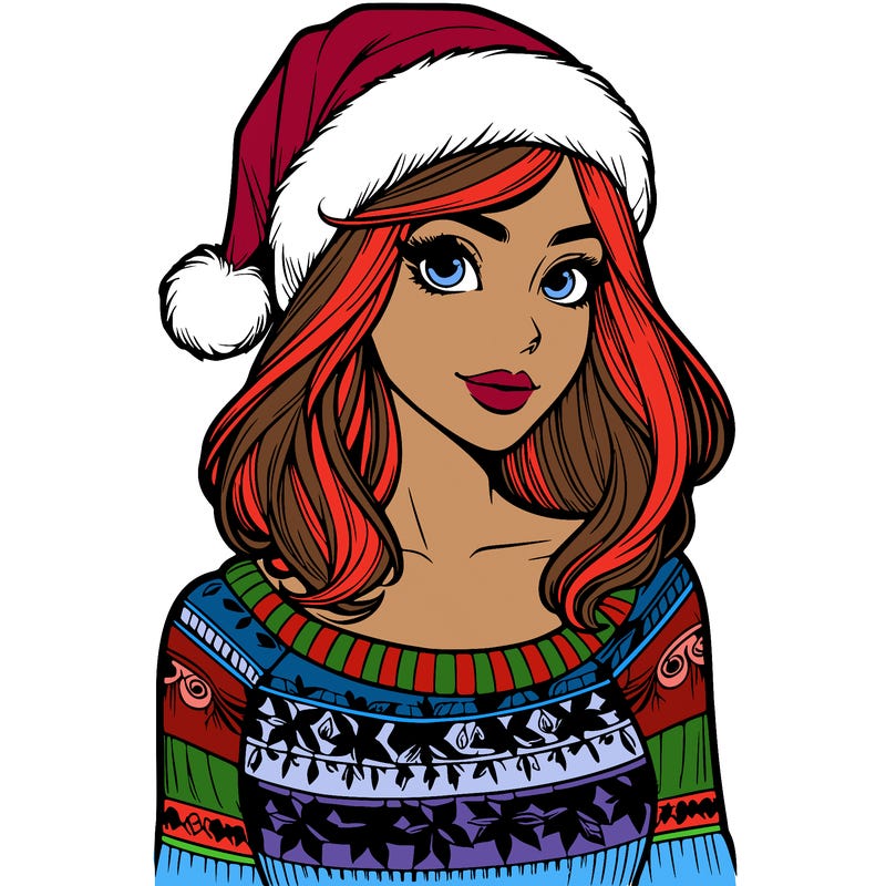 realistic lady in a christmas sweater