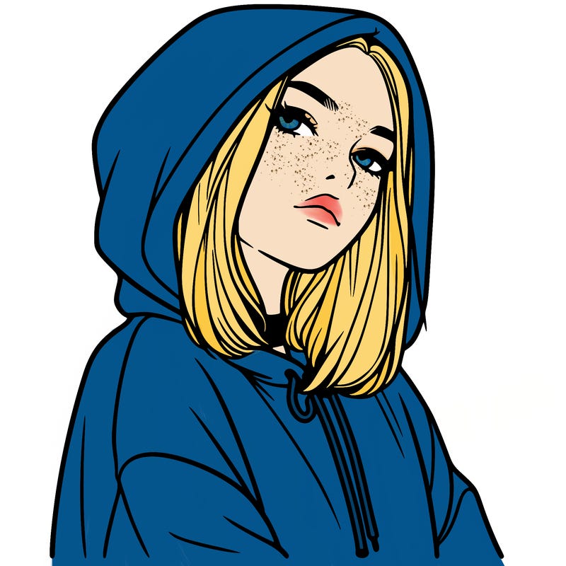 a realistic girl in a hoodie