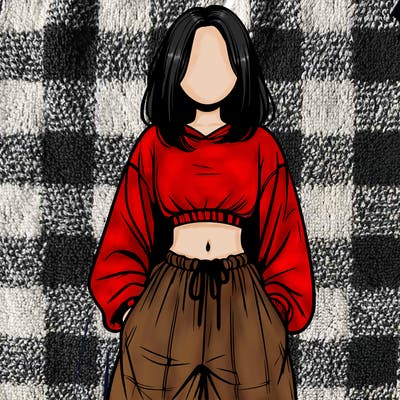realistic girl faceless with baggy pants and a crop top