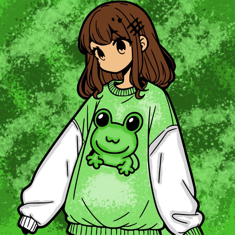 girl wearing frogging sweatshirt