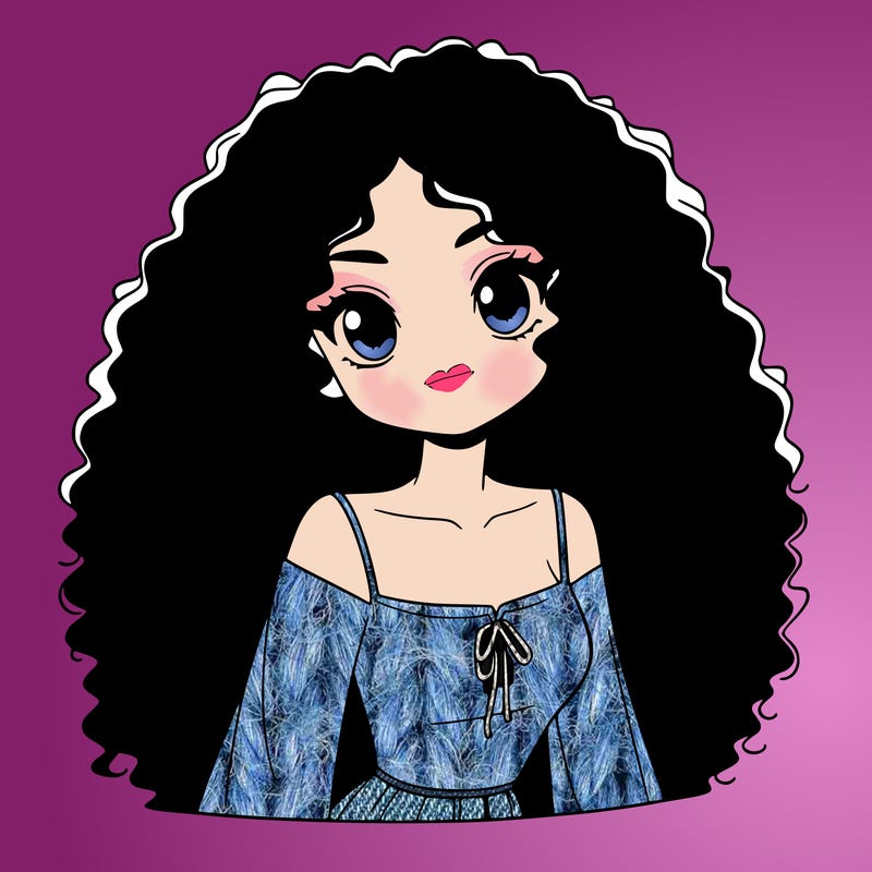 a black anime girl with long afro hair