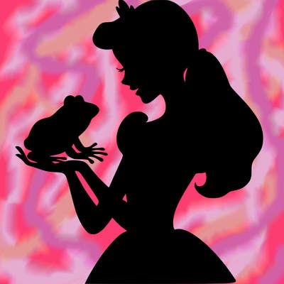 a shadow of a princess holding a frog realistic