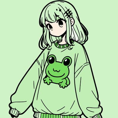girl wearing frogging sweatshirt