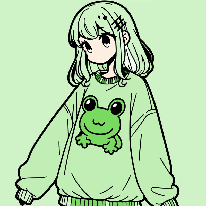 girl wearing frogging sweatshirt