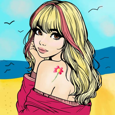 realistic girl with bangs looking over her shoulder