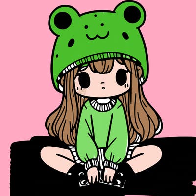 a girl wearing a frog hat and some frog socks