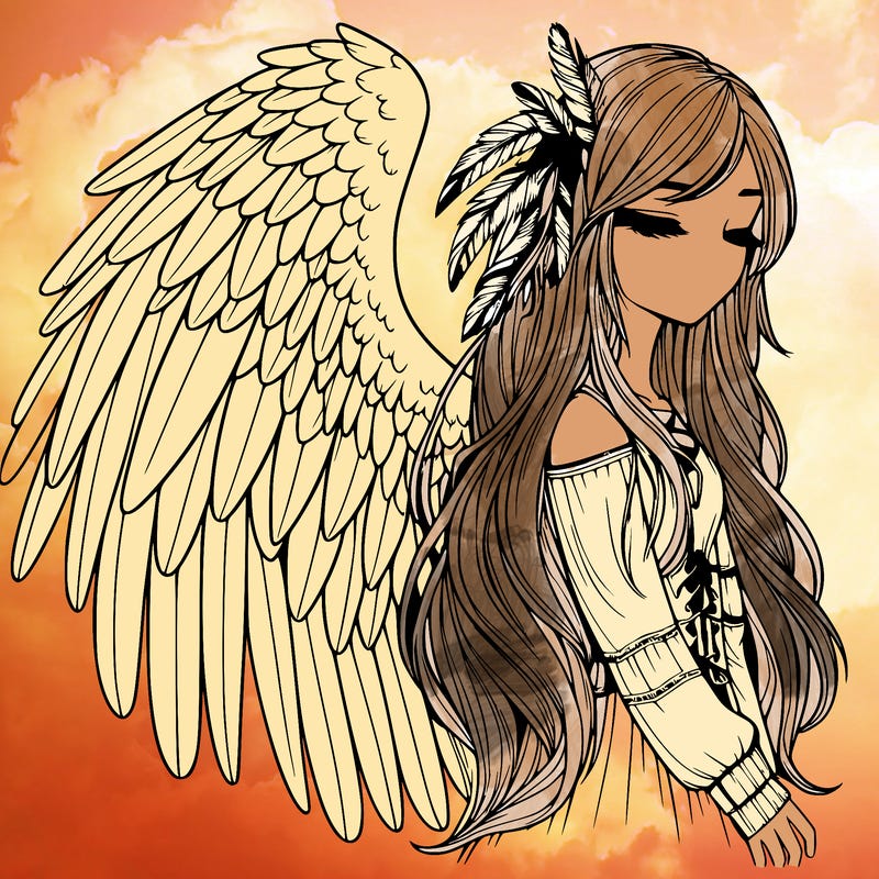 realistic girl with bird wings and some feathers in her hair