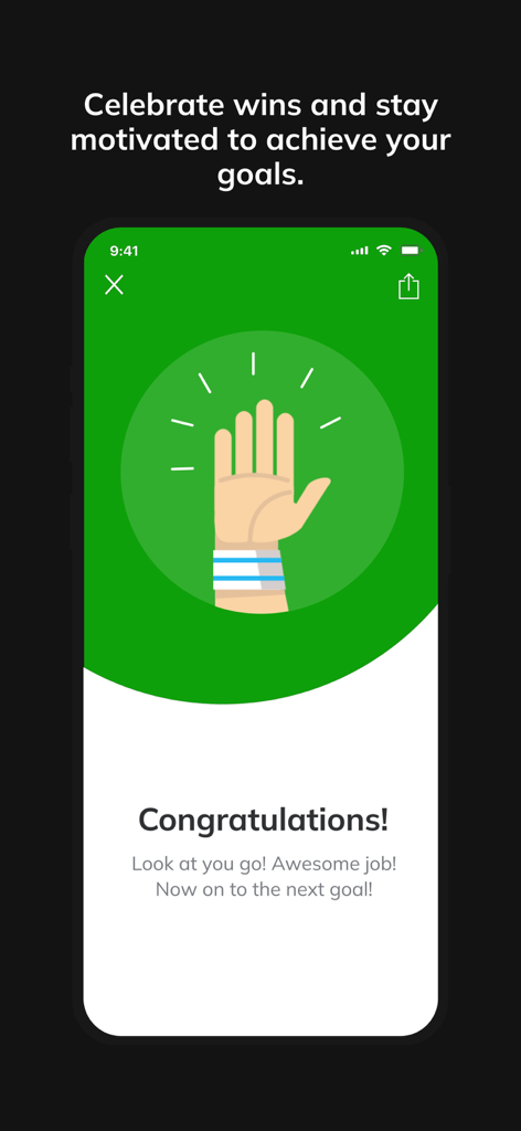 1 Percent Club - Congratulations screen in the 1 Percent Club app celebrating a user achievement with a high-five illustration