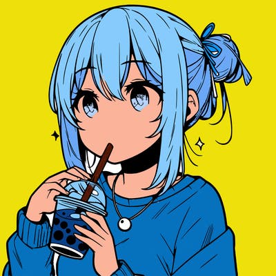 manga character drinking boba