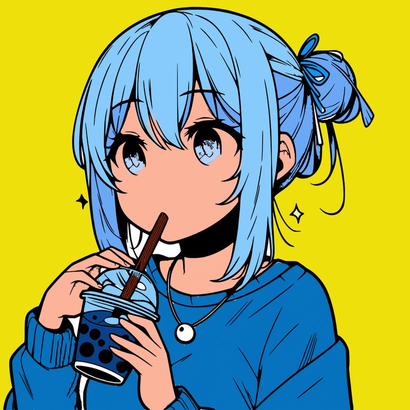 manga character drinking boba
